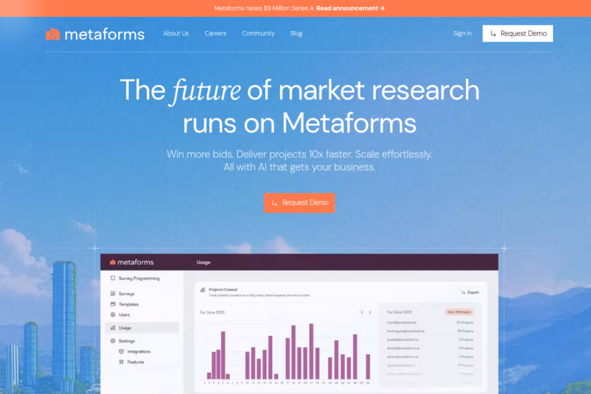 Metaforms homepage screenshot
