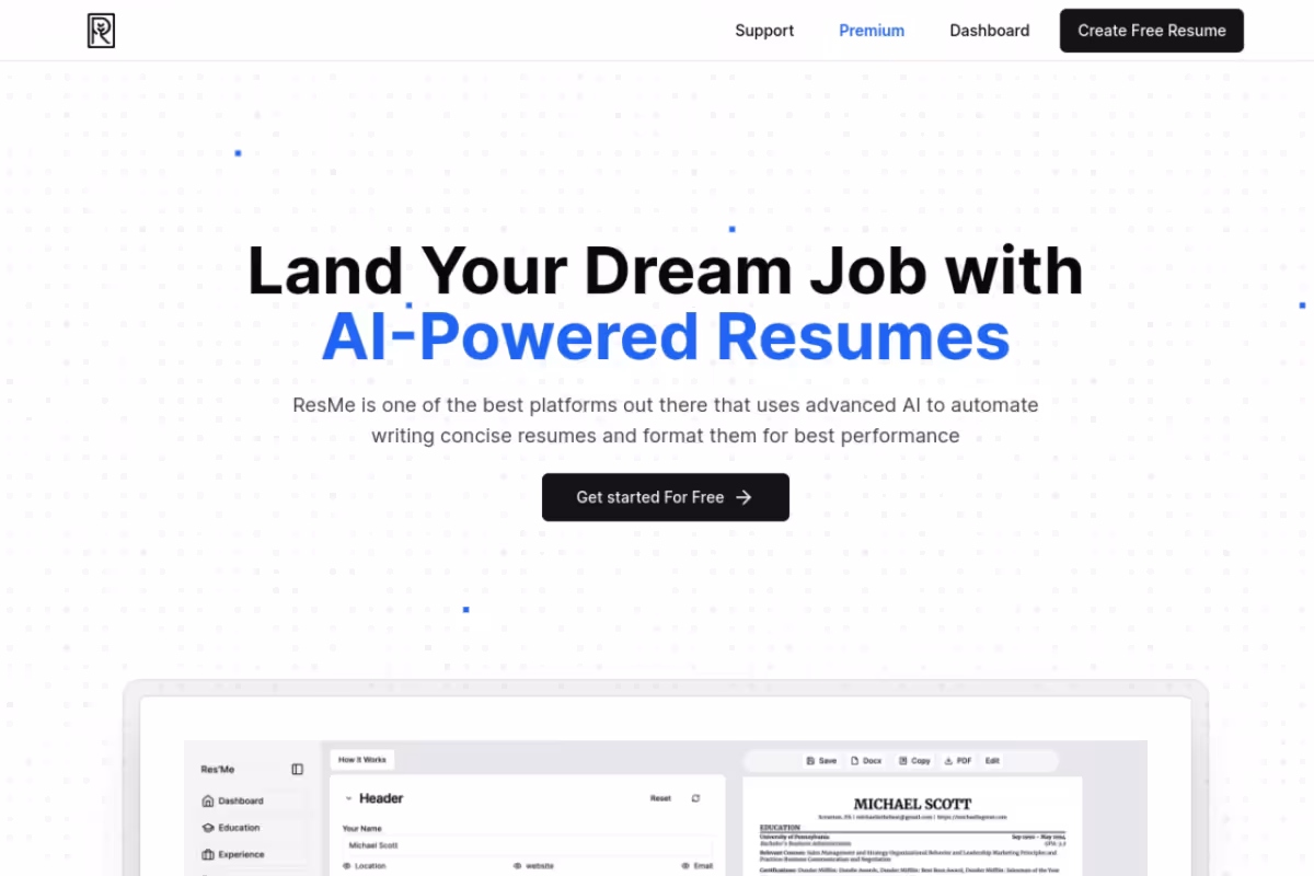 ResMe.xyz homepage screenshot