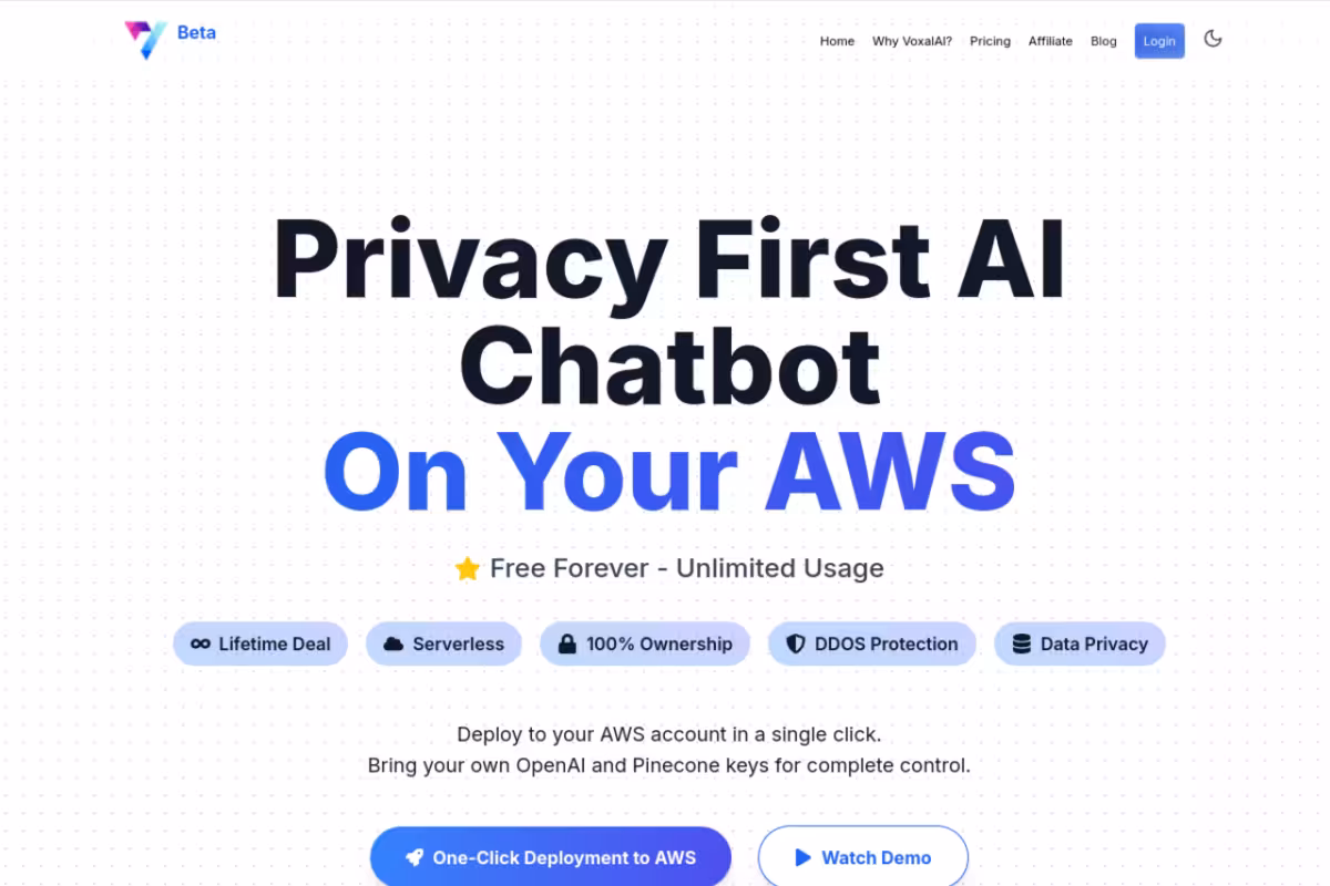 Serverless, Pay-As-You-Go, Zero Upfront Cost homepage screenshot