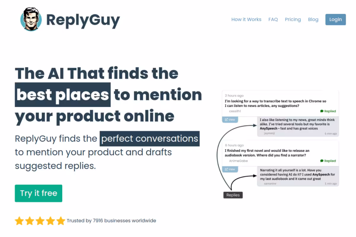 ReplyGuy homepage screenshot
