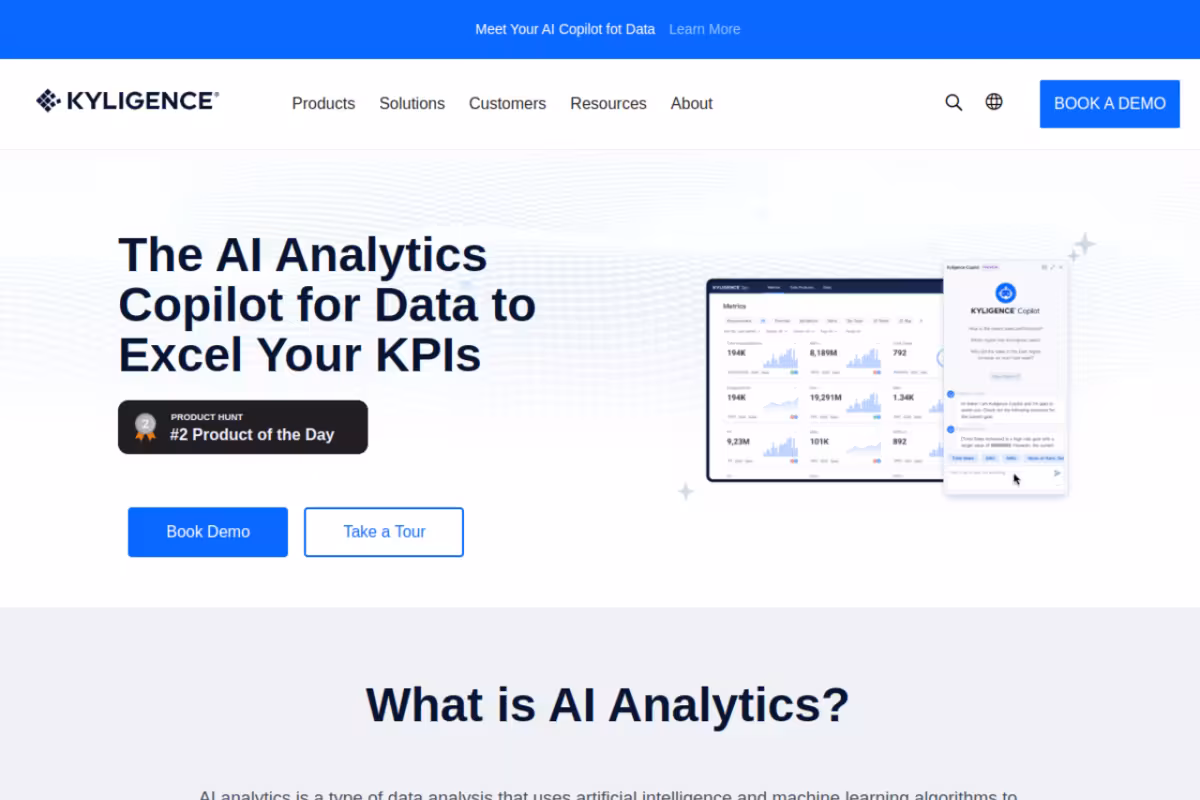 AI Analytics homepage screenshot