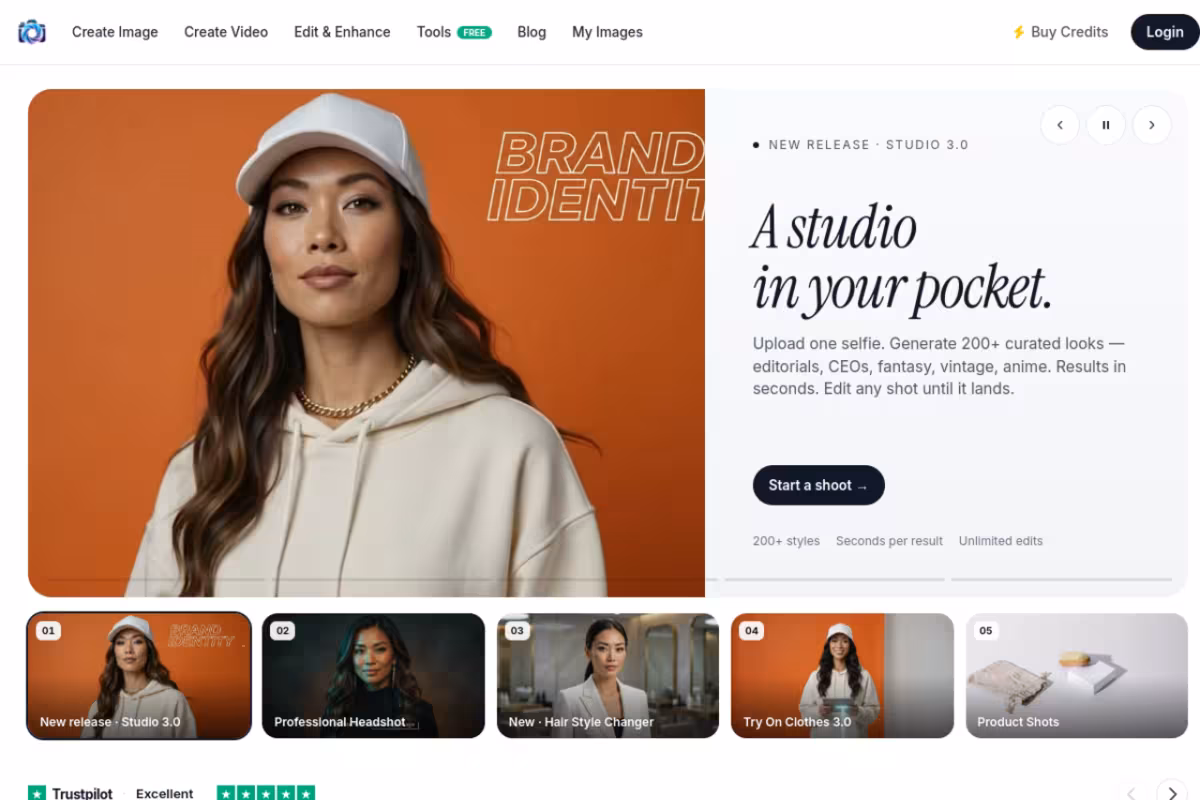 AI Photo Studio homepage screenshot