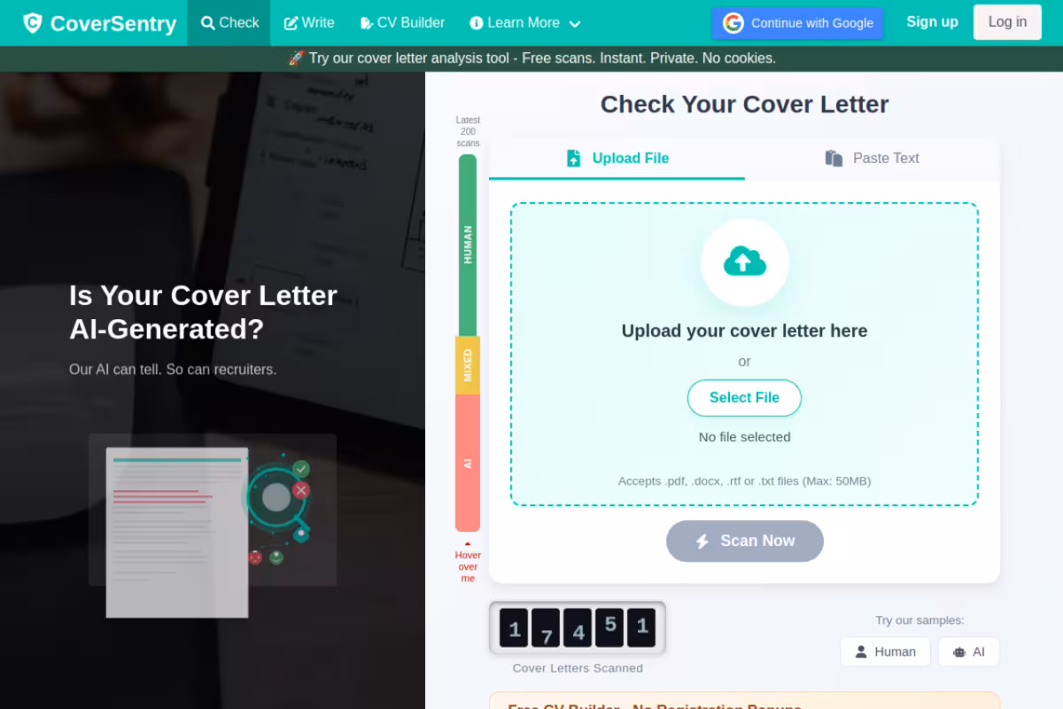CoverSentry homepage screenshot