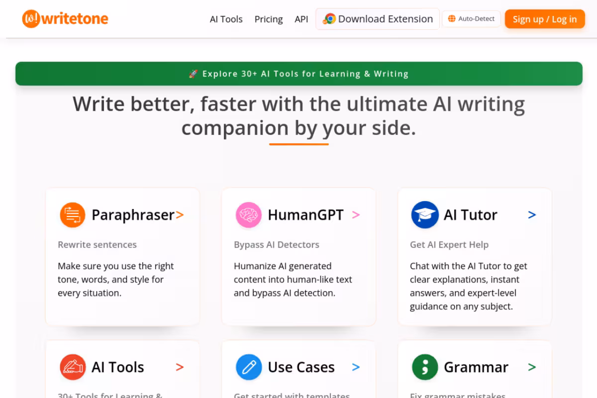 Write Tone homepage screenshot