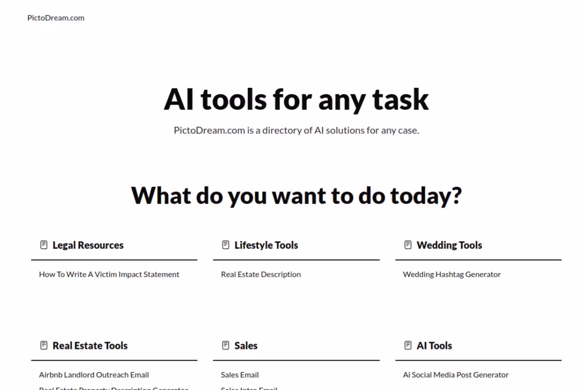 PictoDream.com homepage screenshot