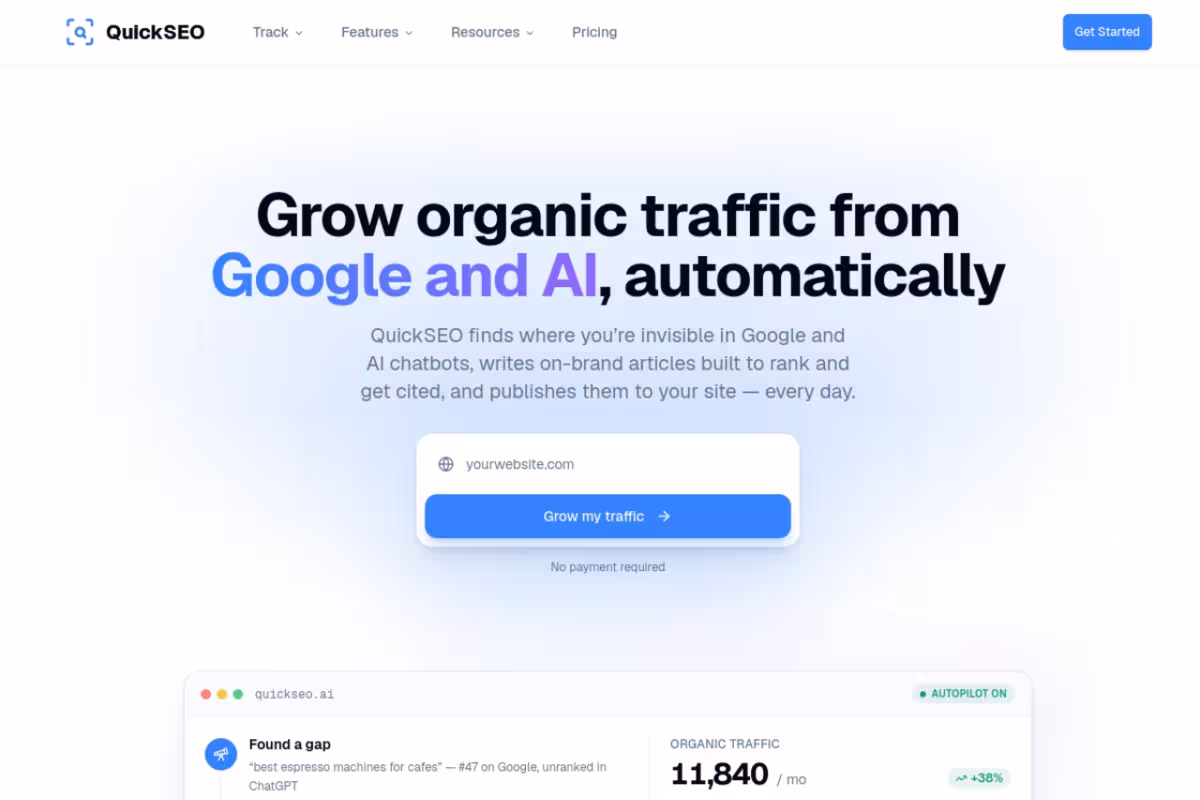 QuickSEO homepage screenshot