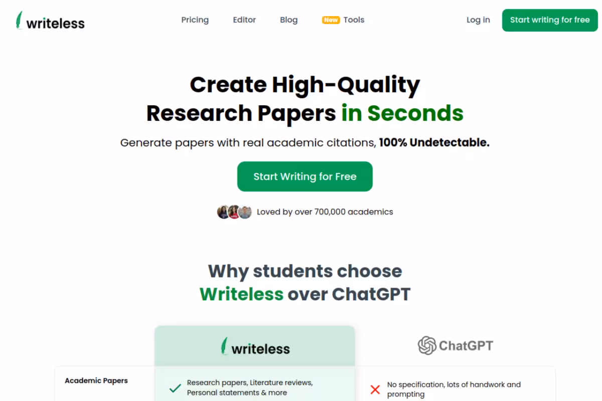AI Essay Generator homepage screenshot