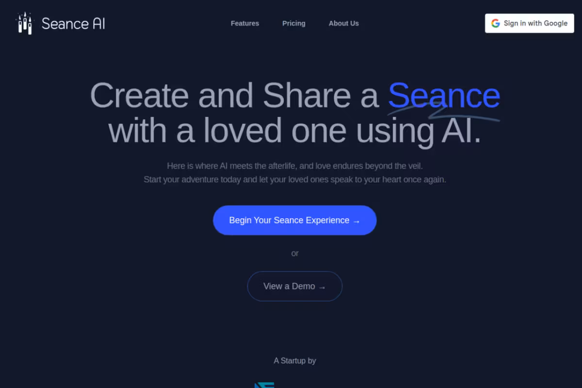 Seance AI homepage screenshot