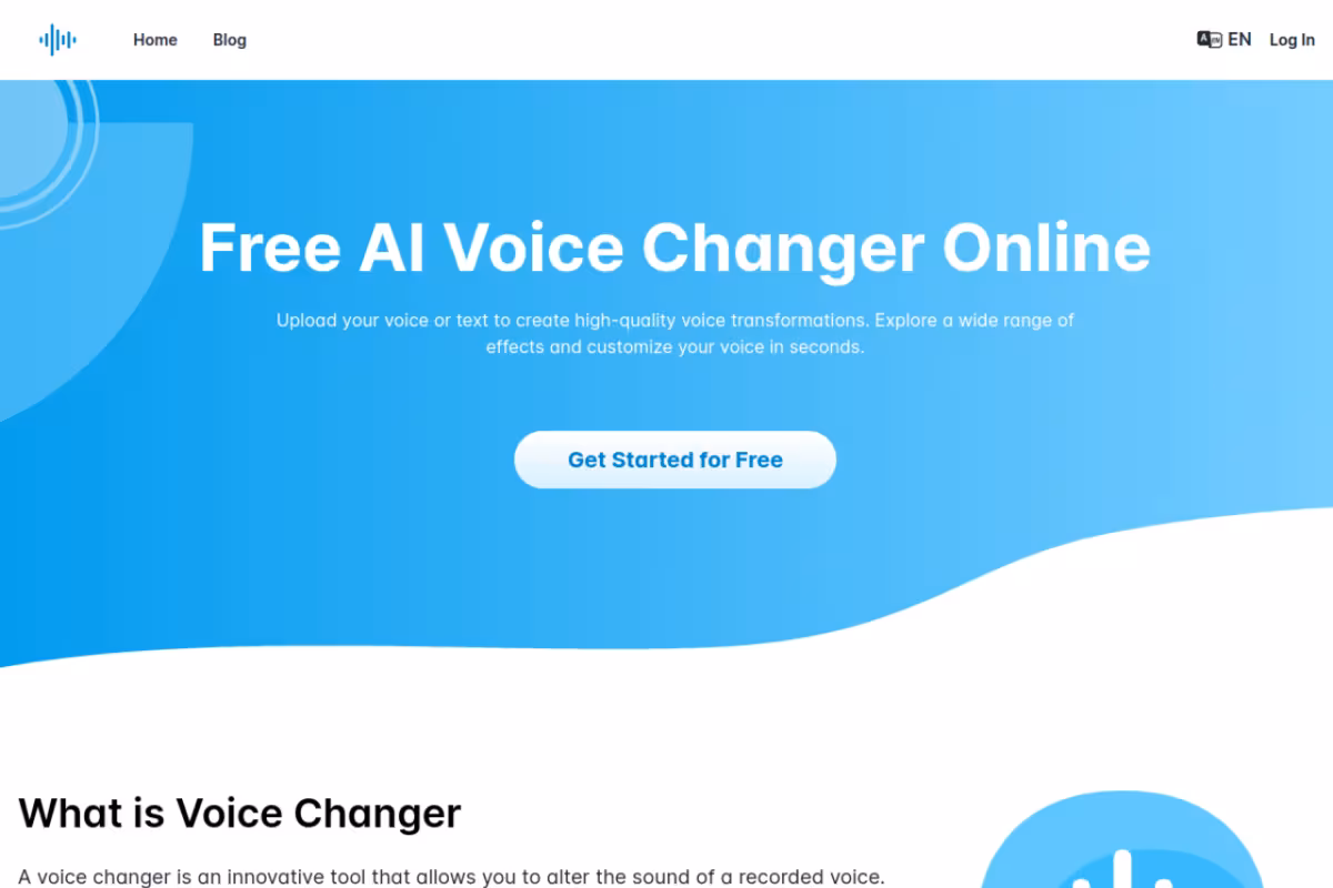 Free AI Voice Changer Online homepage screenshot