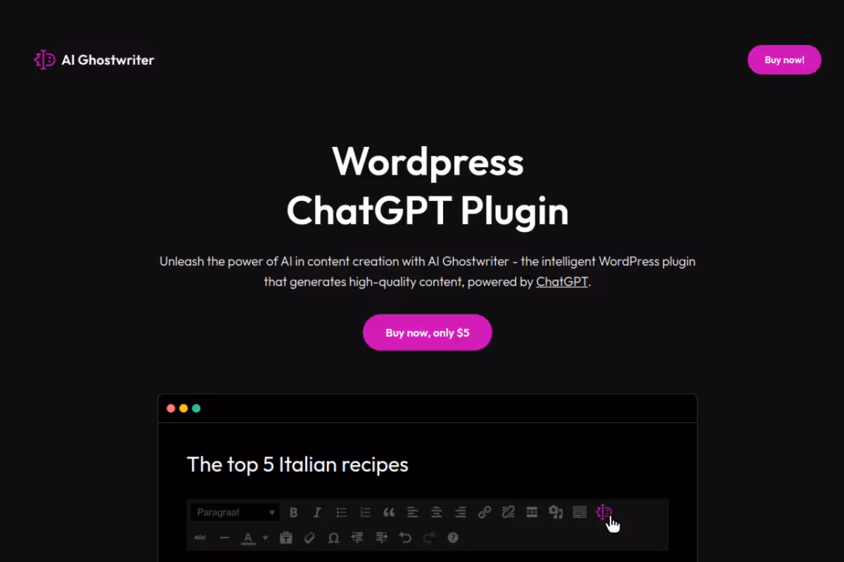AI Ghostwriter homepage screenshot