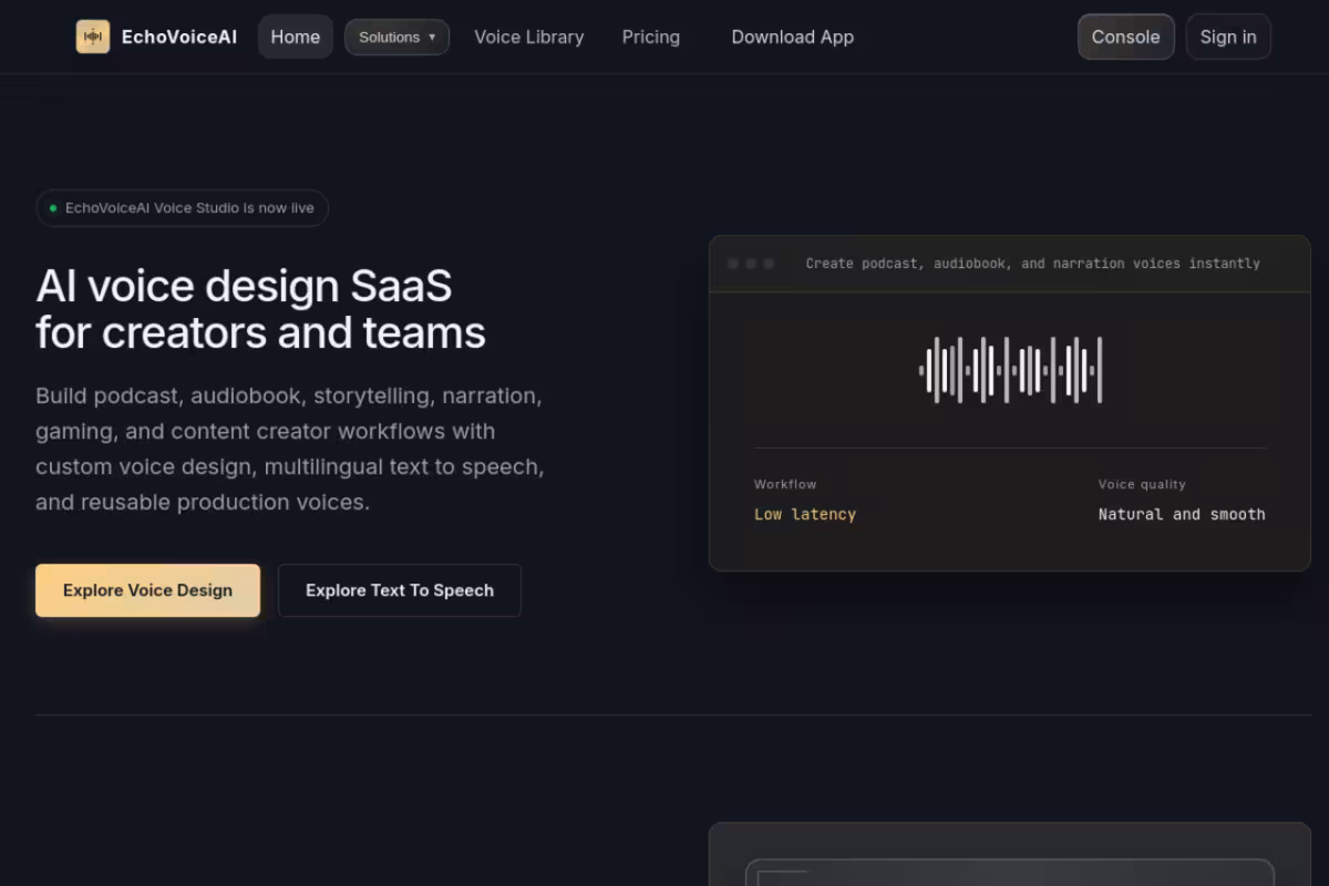 Echo Voice AI homepage screenshot