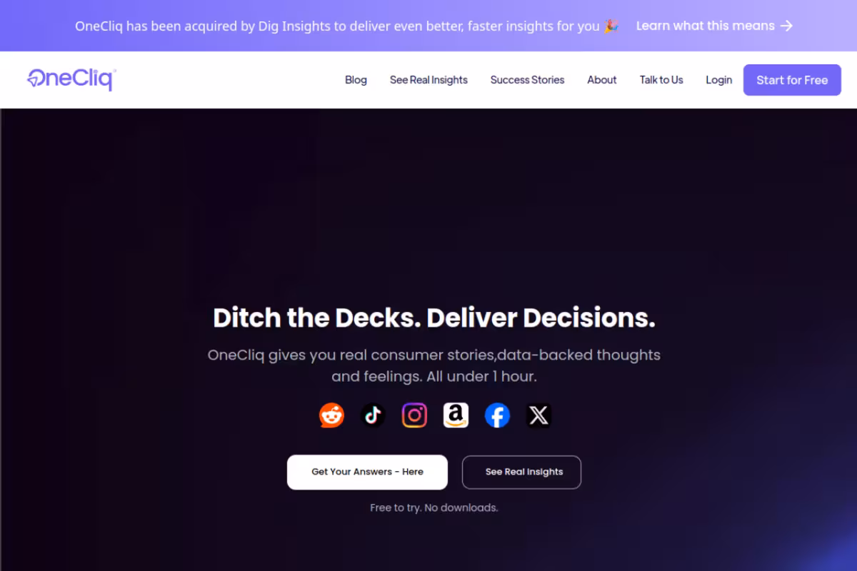 OneCliq.io homepage screenshot