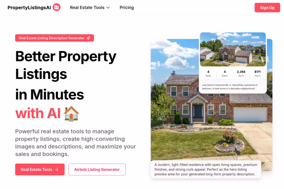 Property Listings AI homepage screenshot