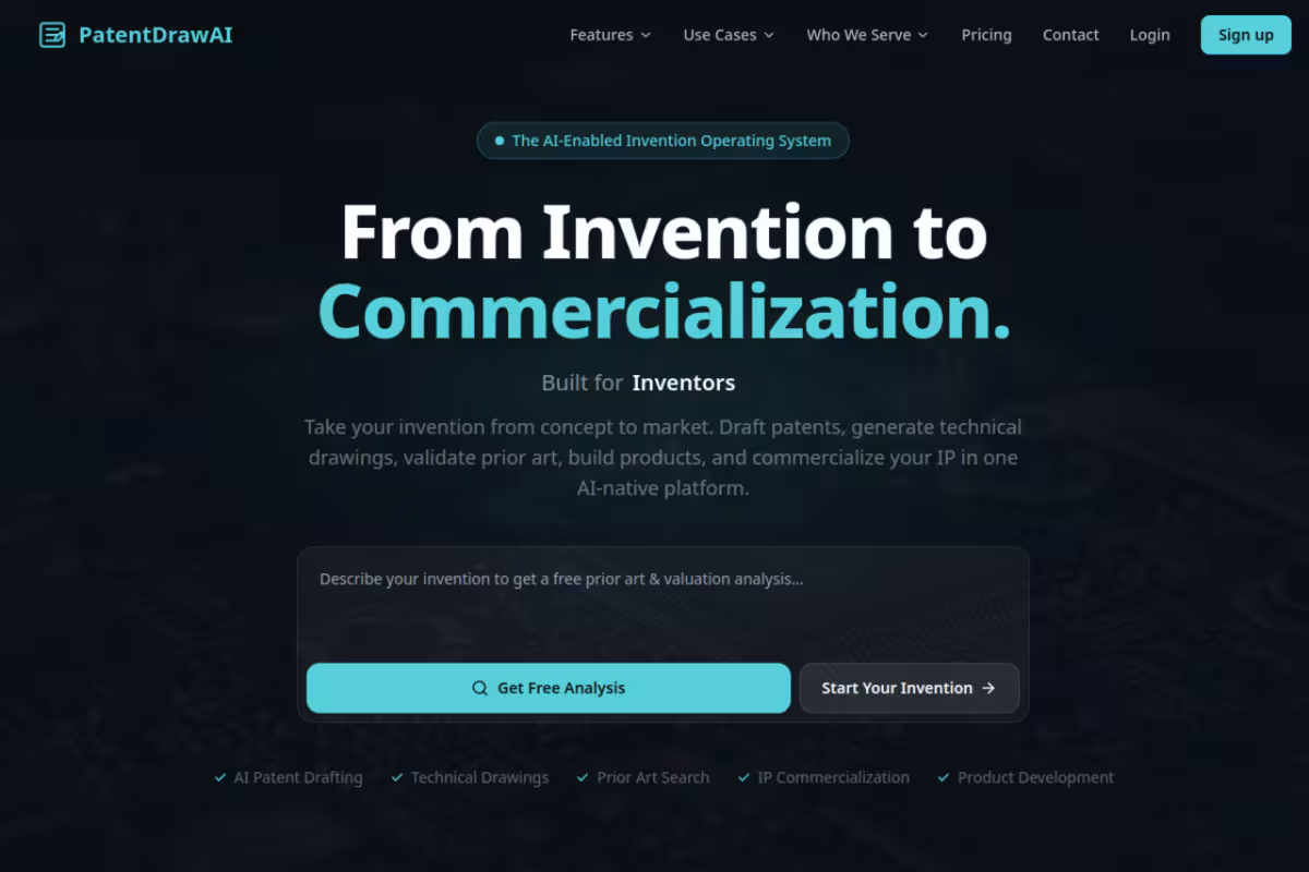 PatentDrawAI homepage screenshot