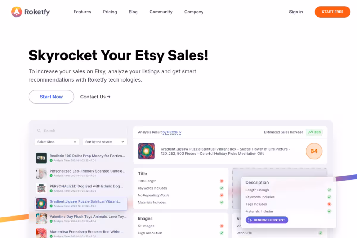 Roketfy homepage screenshot