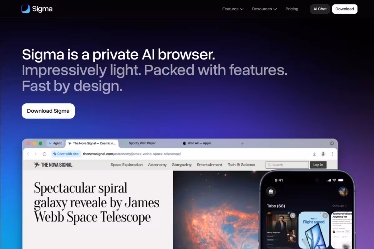 Sigma homepage screenshot
