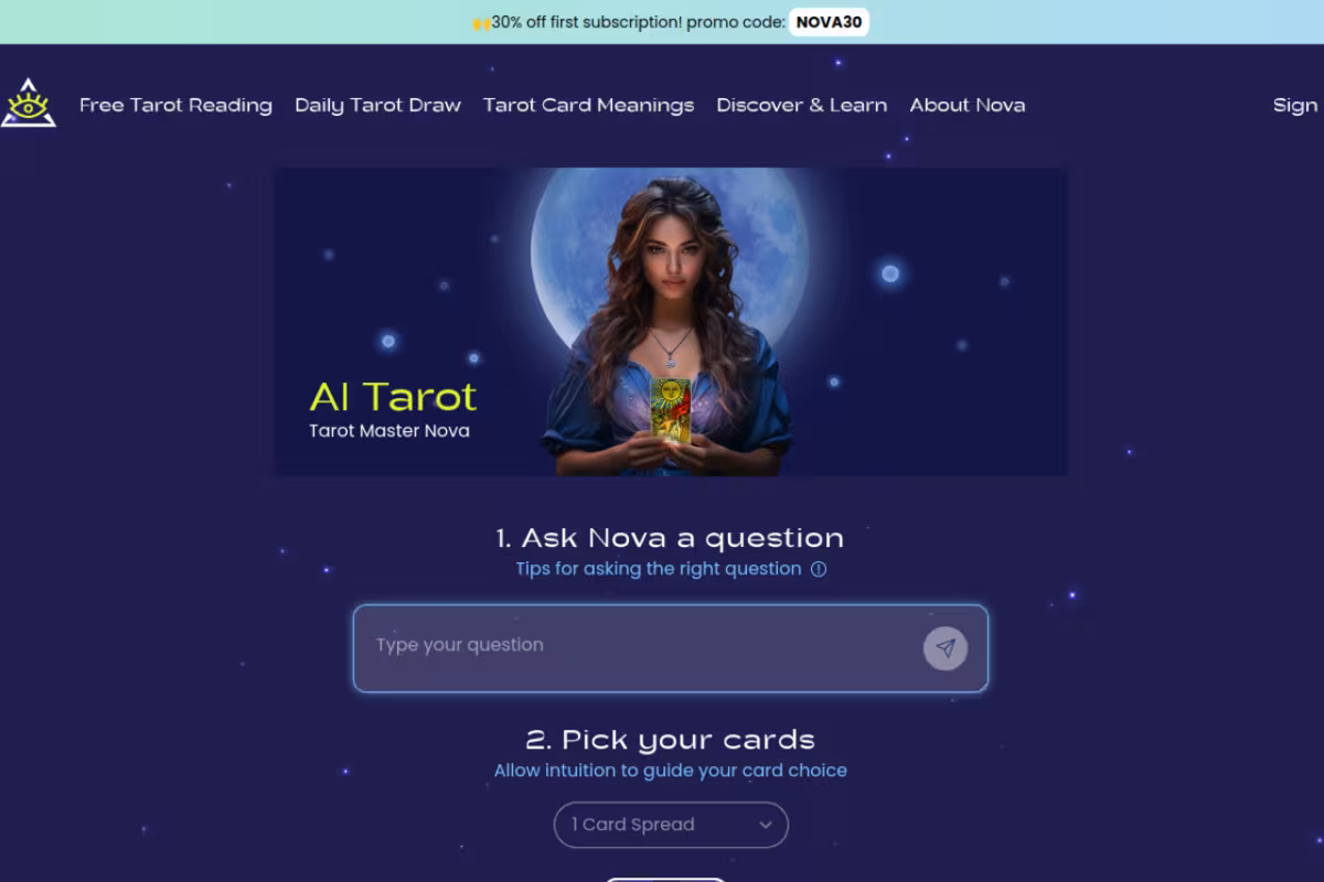AI Tarot Nova homepage screenshot