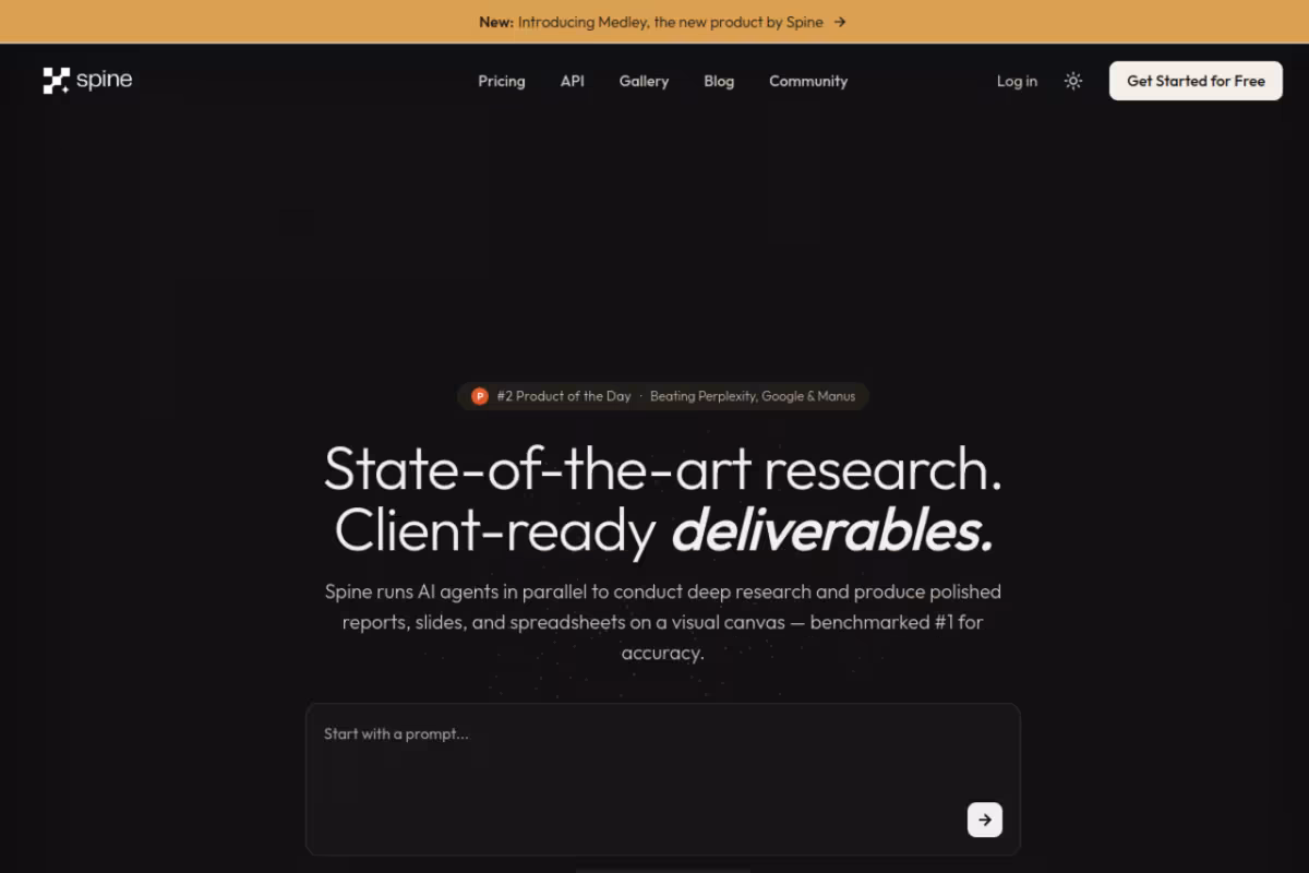 Spine homepage screenshot