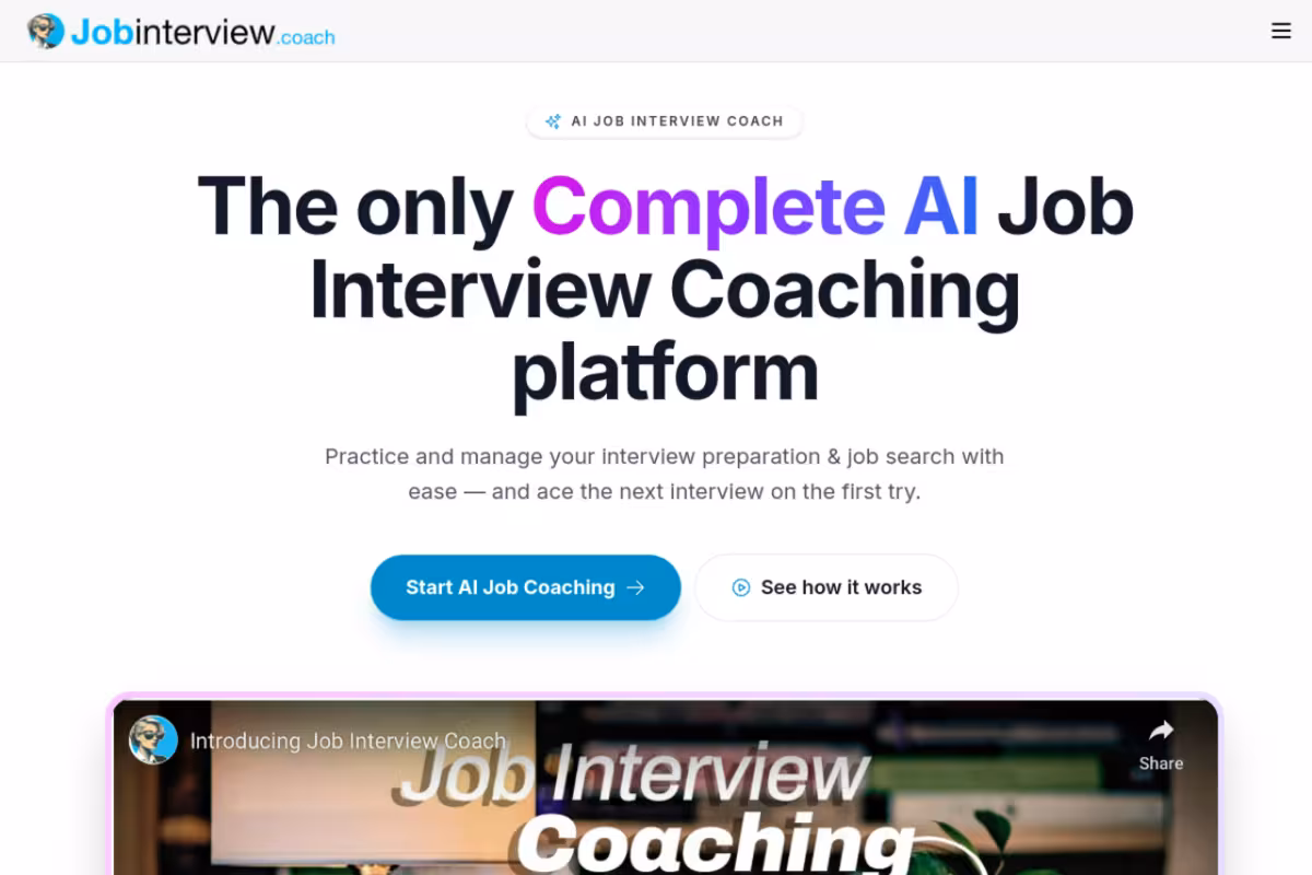 JobInterview.coach homepage screenshot