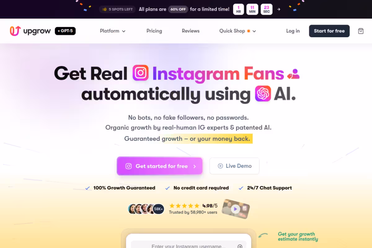 UpGrow homepage screenshot