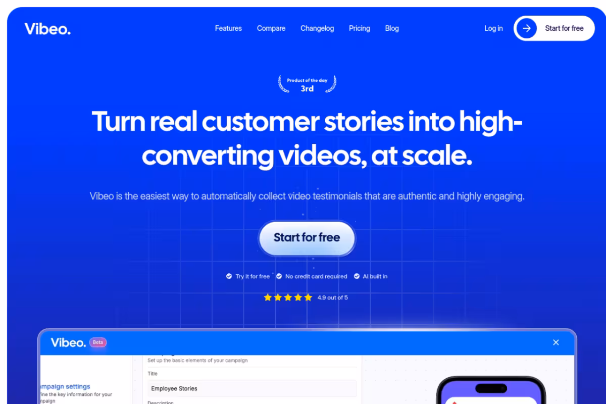 Vibeo homepage screenshot