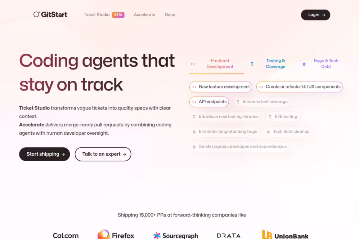 GitStart homepage screenshot
