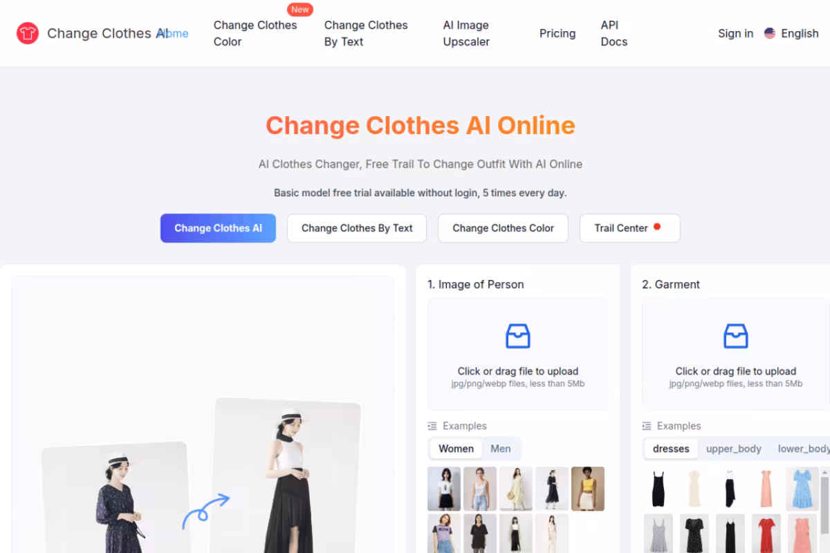 Change Clothes AI homepage screenshot
