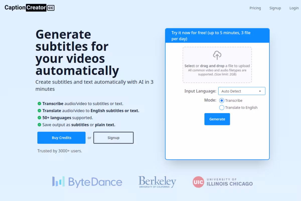 CaptionCreator homepage screenshot