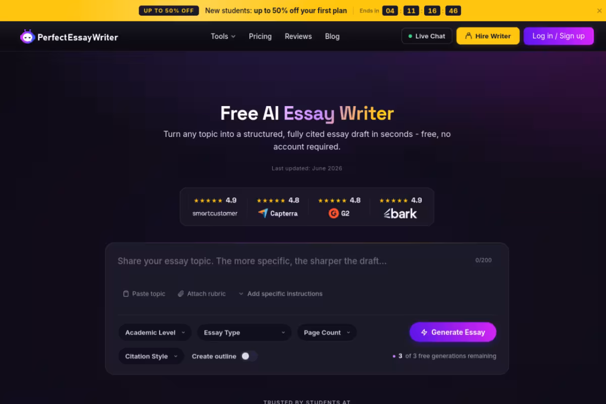 PerfectEssayWriter.ai homepage screenshot