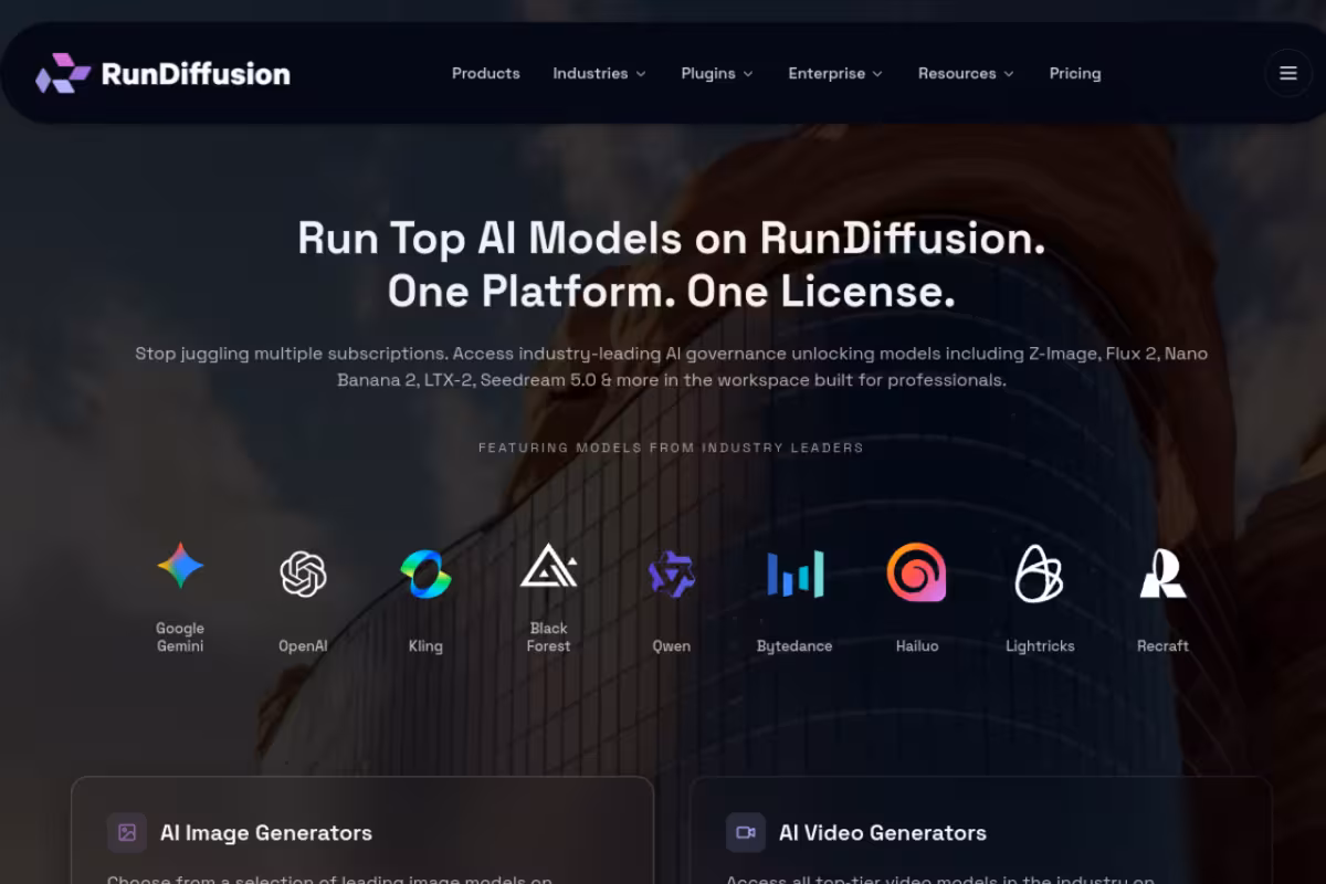 RunDiffusion homepage screenshot