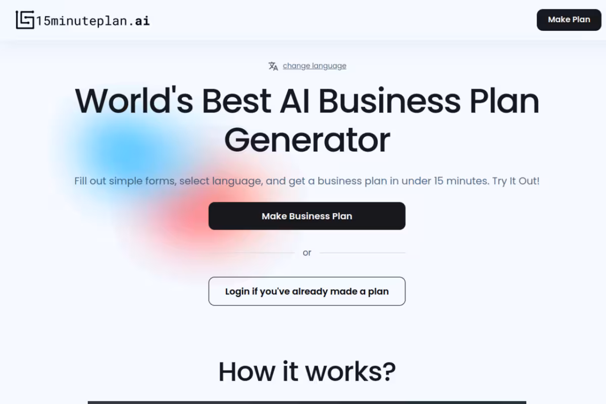 15minuteplan.ai homepage screenshot