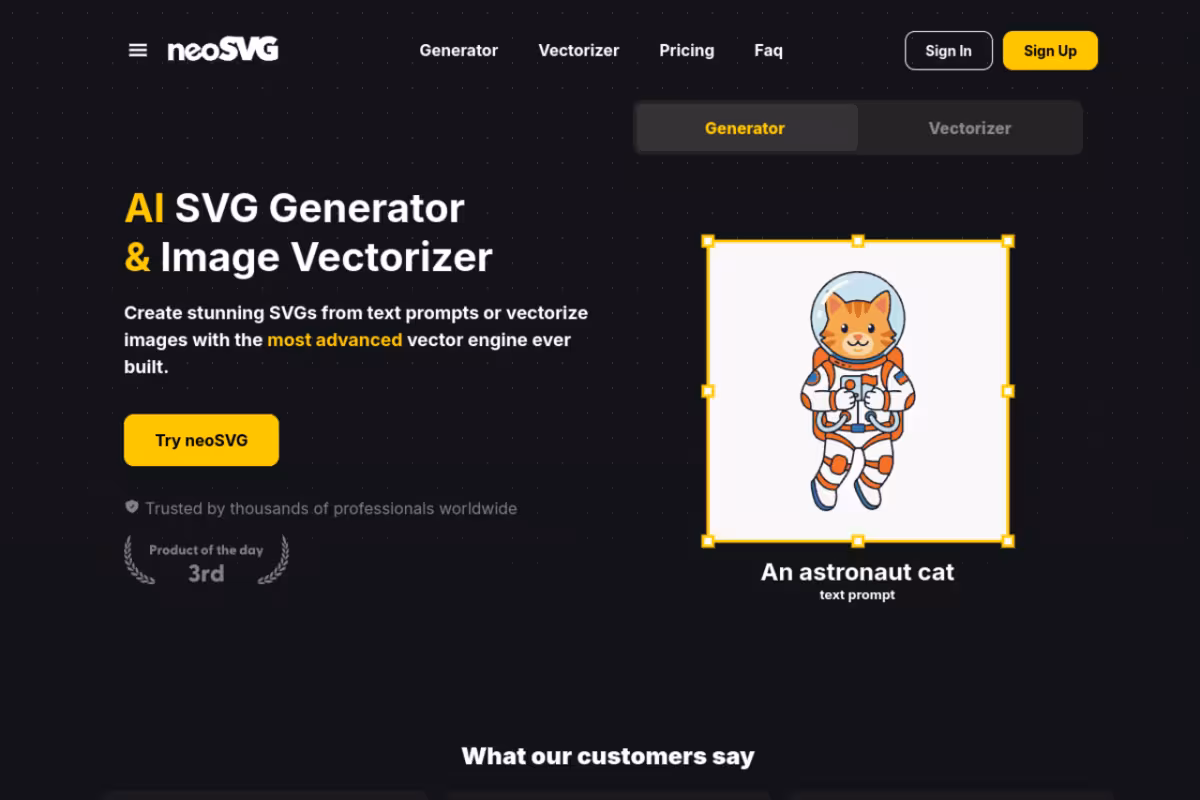 neoSVG homepage screenshot