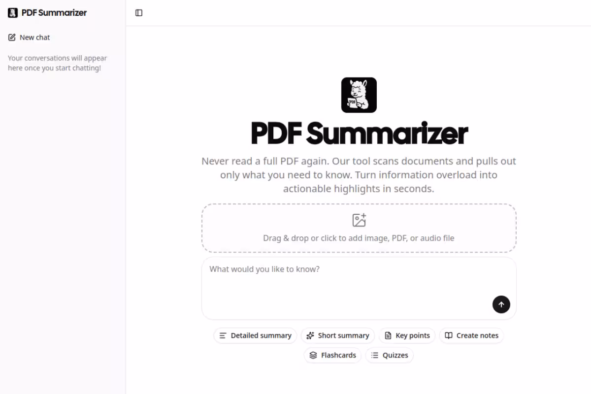 PDF Summarizer homepage screenshot