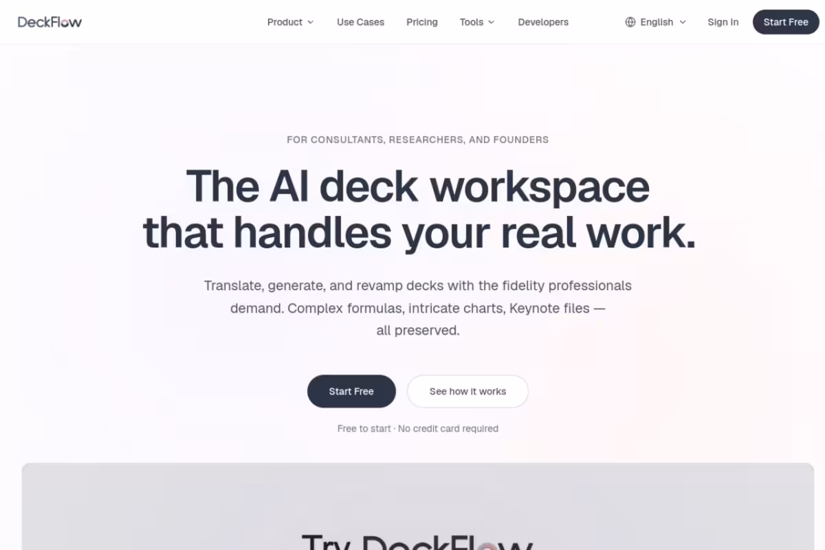DeckFlow homepage screenshot