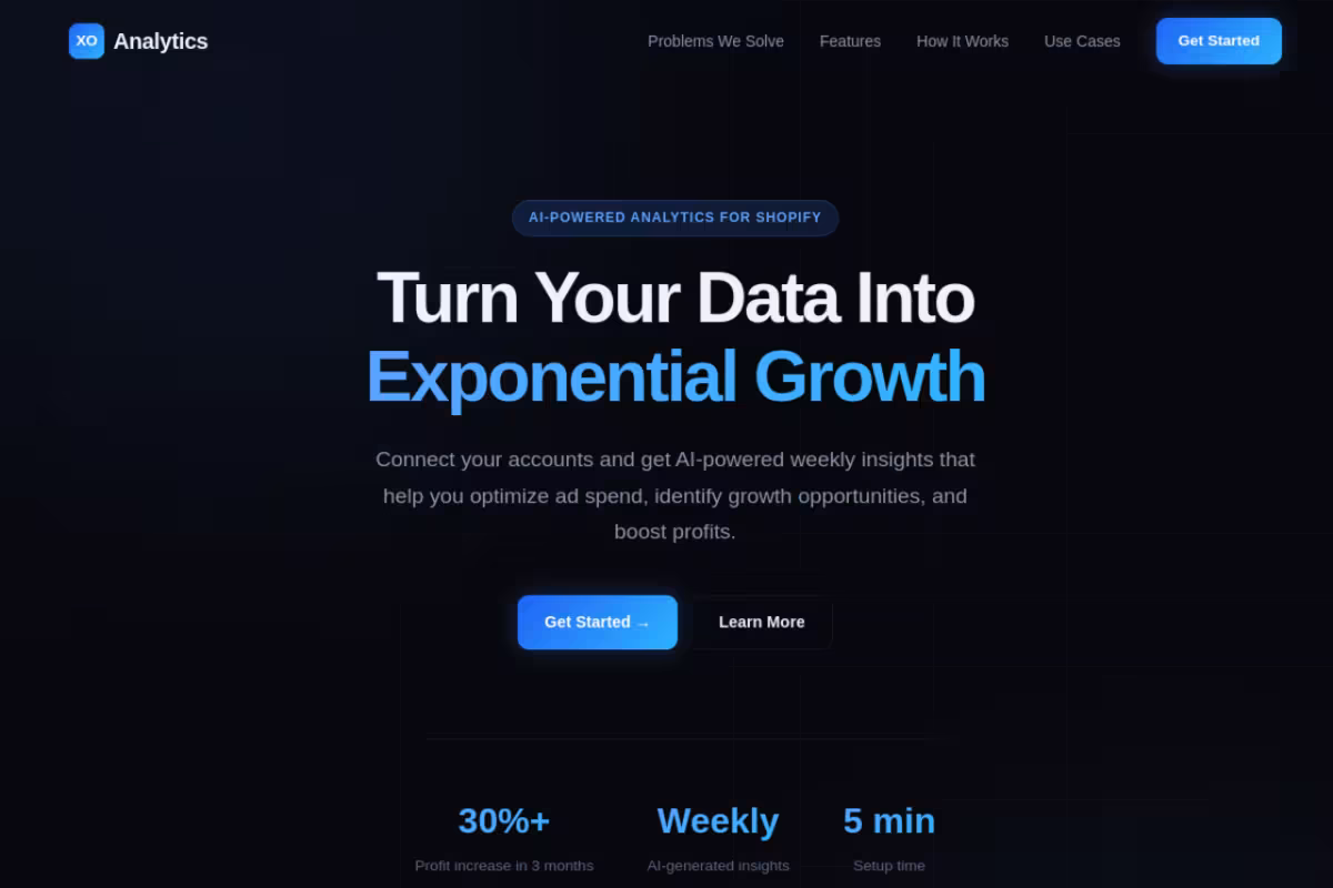XO Analytics homepage screenshot