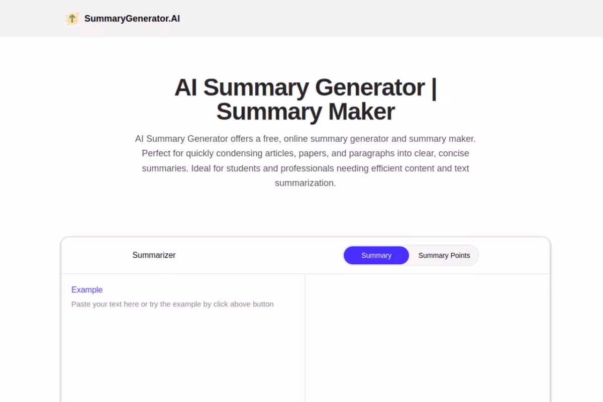 AI Summary Generator homepage screenshot