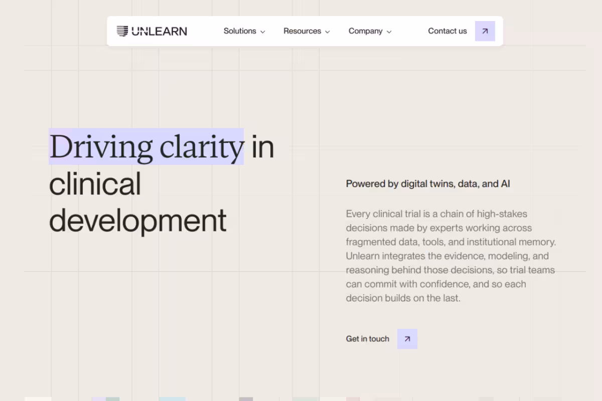 Streamline Clinical Trials with AI and Digital Twins of Patients homepage screenshot