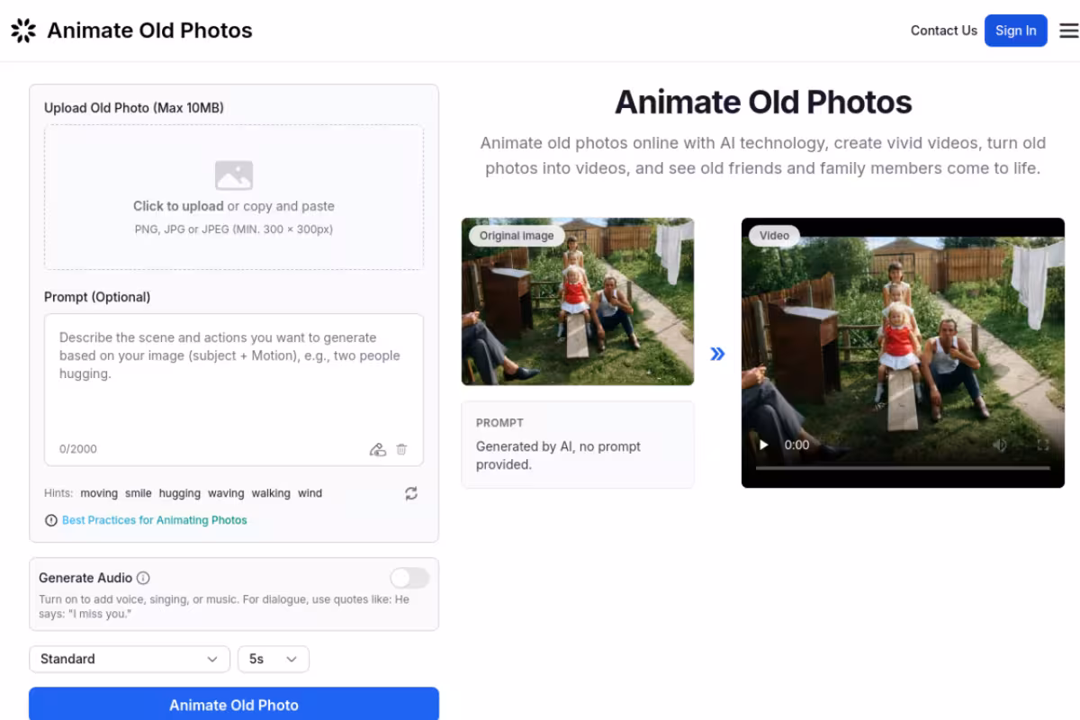 Animate Old Photos homepage screenshot