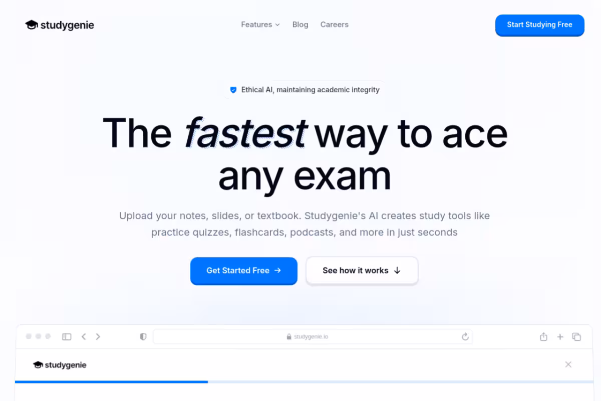 Studygenie homepage screenshot