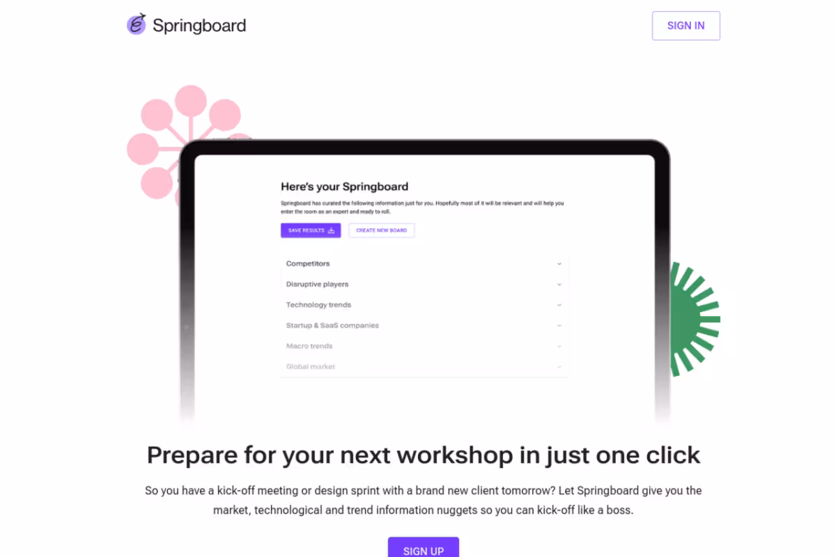 Springboard homepage screenshot