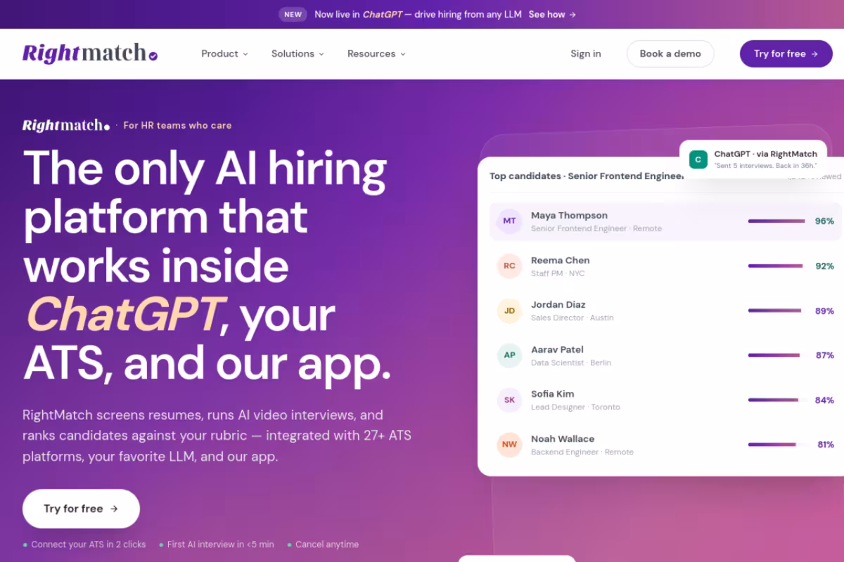 RightMatch homepage screenshot