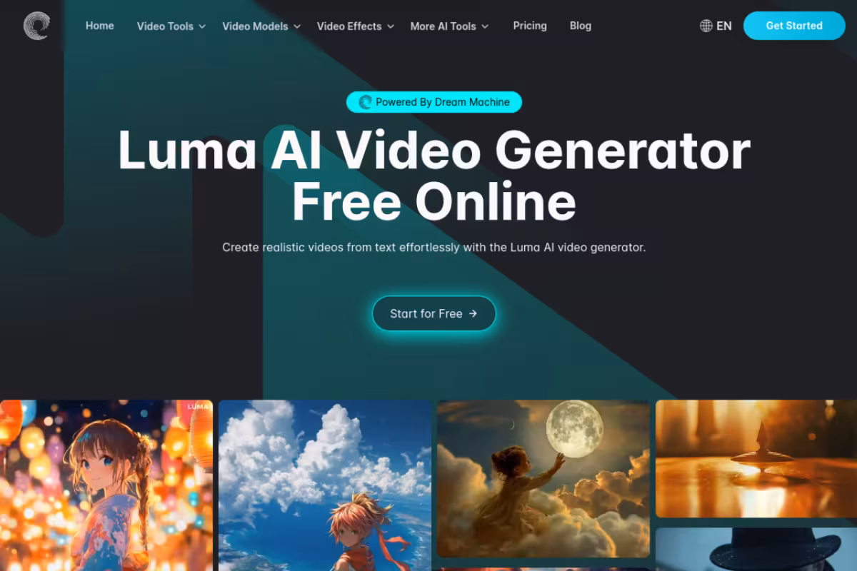 Luma AI Video Generator Free Online homepage screenshot