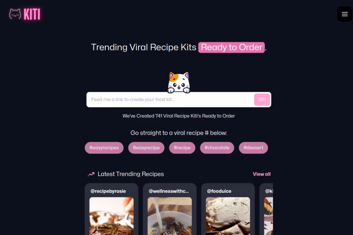 Viral Trending Recipe Food Kits Ready to Order homepage screenshot