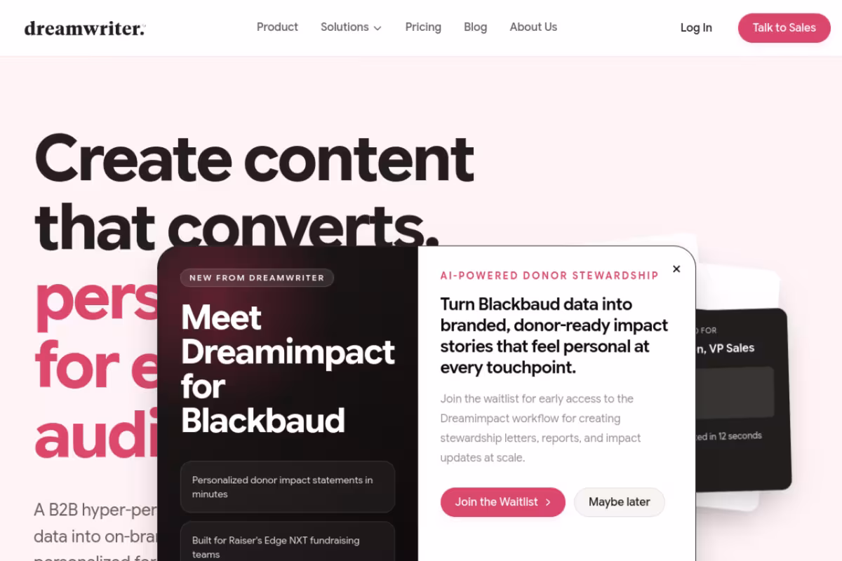 Dreamwriter homepage screenshot