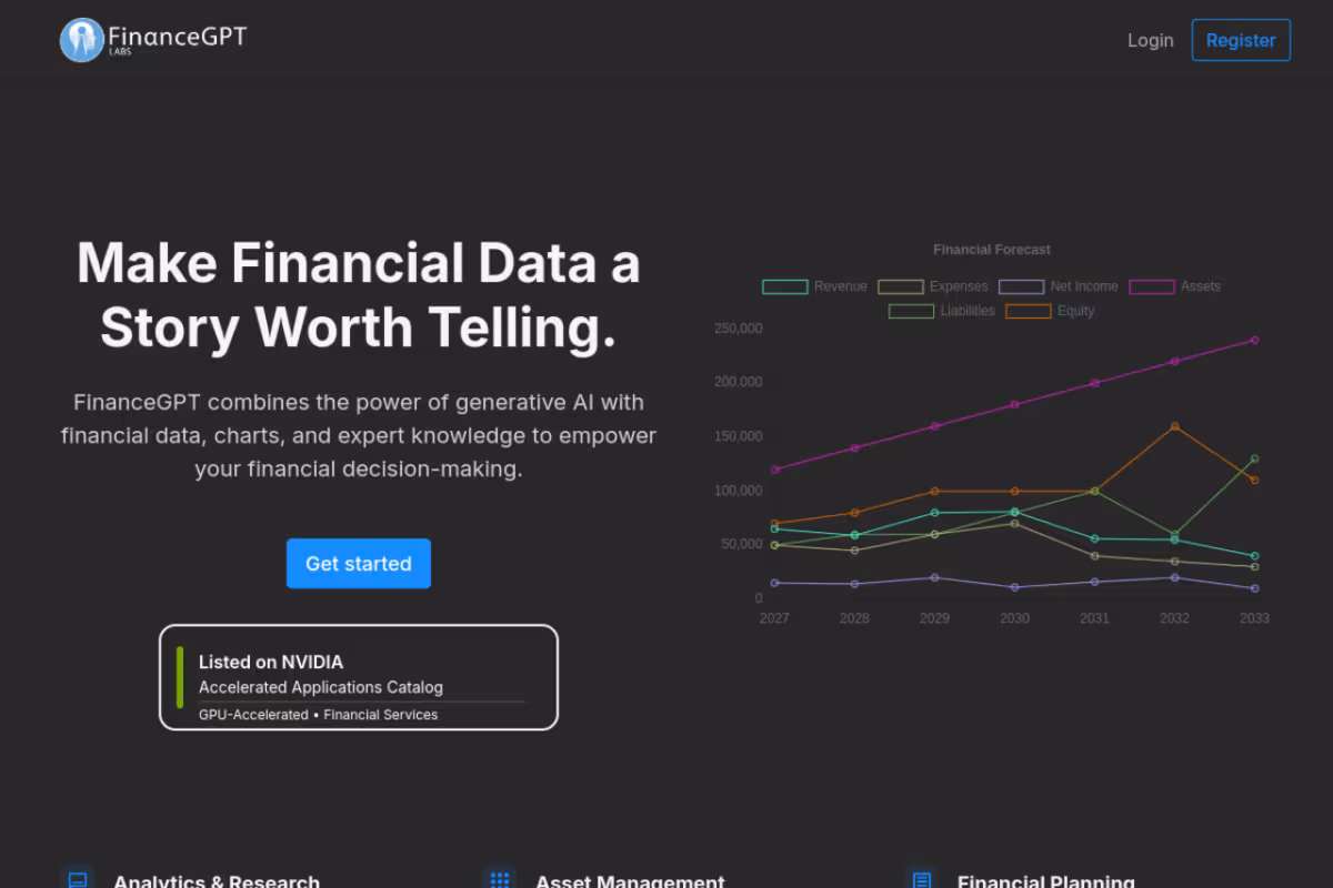 FinanceGPT homepage screenshot