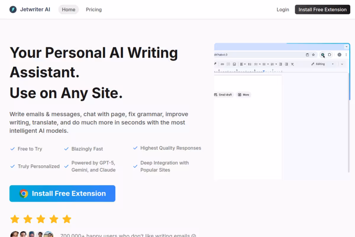 Jetwriter AI homepage screenshot