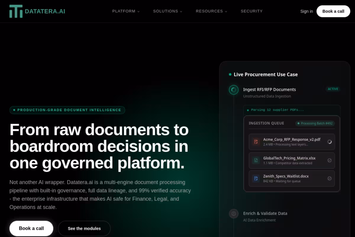 Datatera.ai 2.0 homepage screenshot