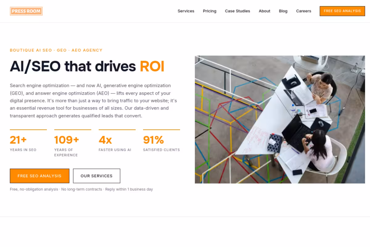 PressRoom.ai SEO Agency homepage screenshot