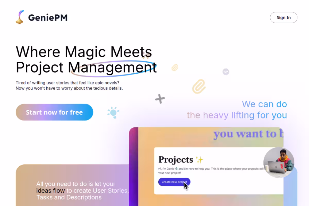 GeniePM homepage screenshot