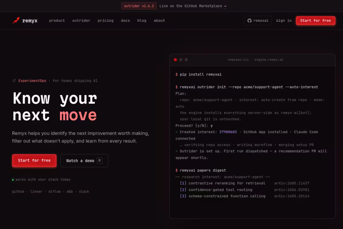 Remyx AI homepage screenshot